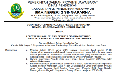 Pengumuman Hasil Seleksi PPDB Tahap I 2023 - SMAN 2 Singaparna